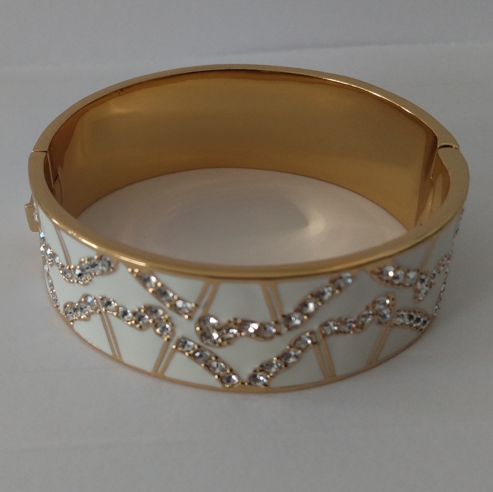 White Enamel, Gold Tone and Crystal Kate Spade Cuff Bracelet